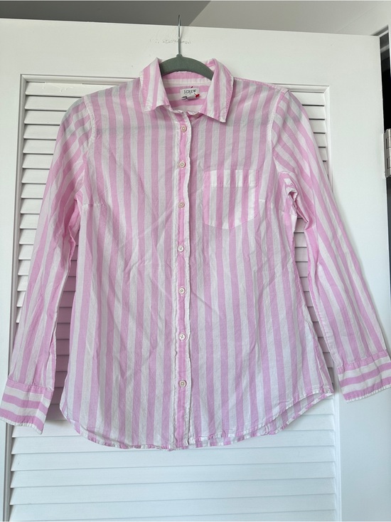 J. Crew Tops - J. Crew Pink and White Striped button down Shirt Lightweight Cotton